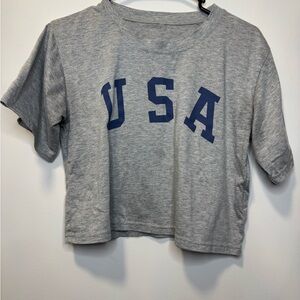 SHEIN Gray Short Sleeve Tee with Blue USA Graphic